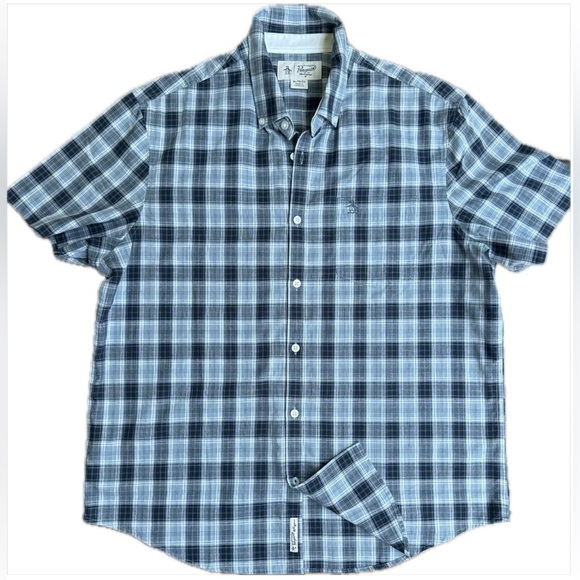 Original Penguin Blue Plaid Shirt XL Heritage Preppy Munsingwear Cotton Blend - Picture 1 of 7